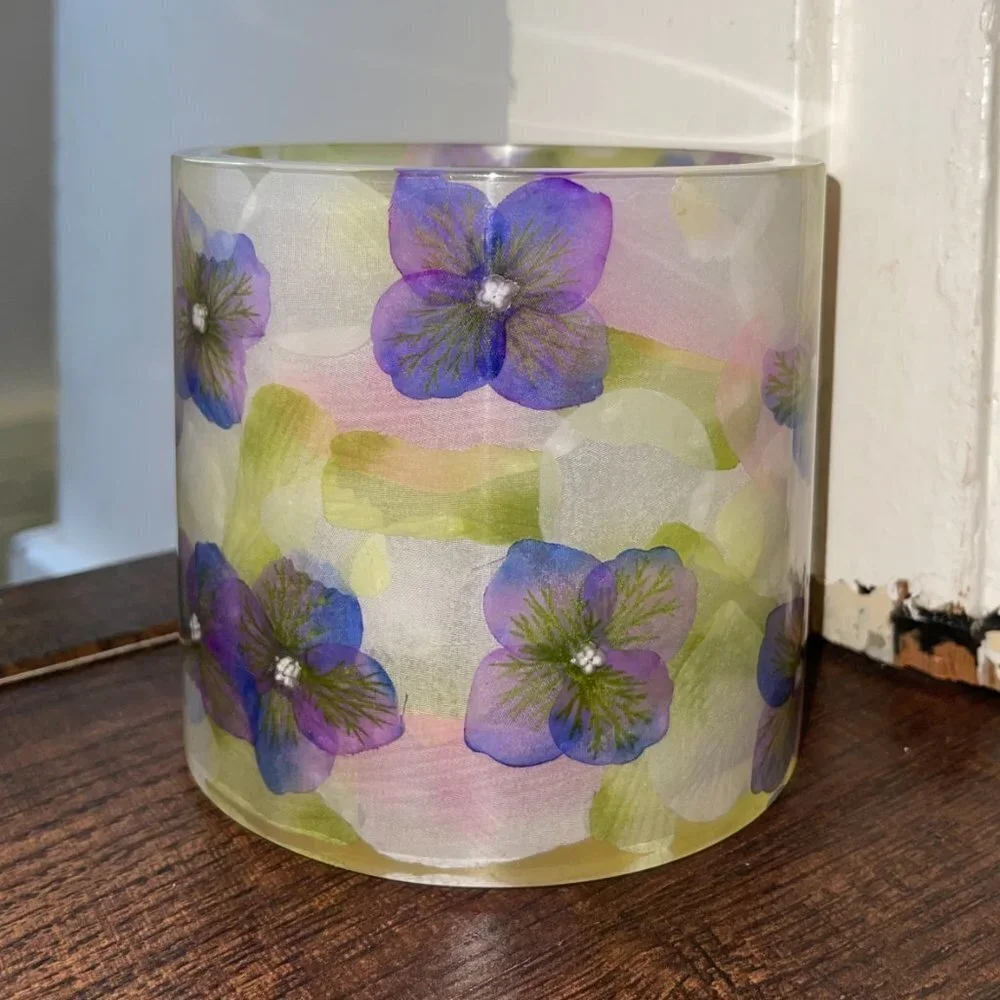 Lucite Floral Pillar Candle Holder
